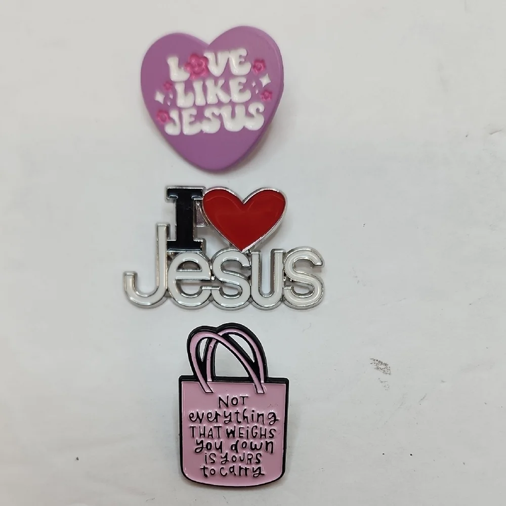 Christian Enamel Pin Set Love Like Jesus Pink Red Purple Heart Pins - Picture 1 of 6
